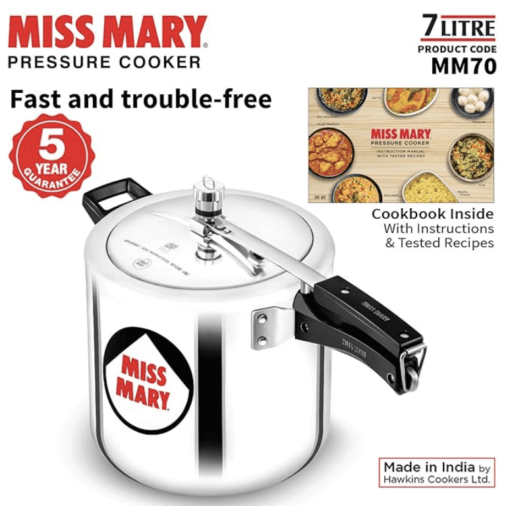 Hawkins Miss Mary Pressure Cooker, 7 Litre, Silver (MM70) - Image 3